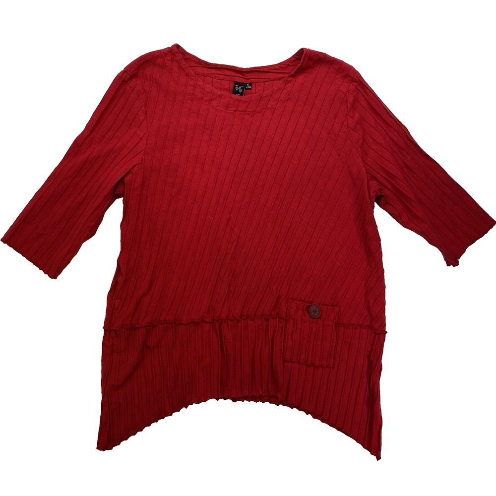 Focus Casual Life Blouse Womens XL 3/4 Sleeve Red Textured Stripe diagonal